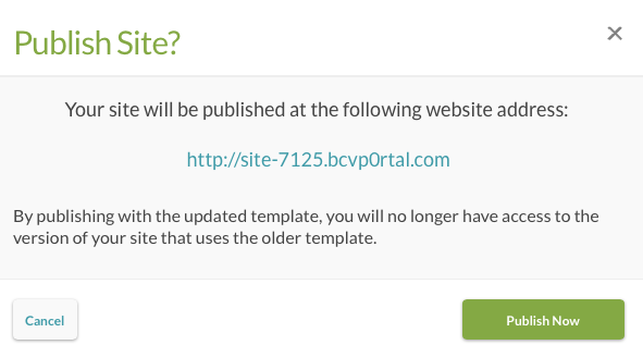 publish site dialog