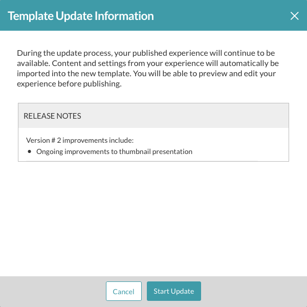 template update info